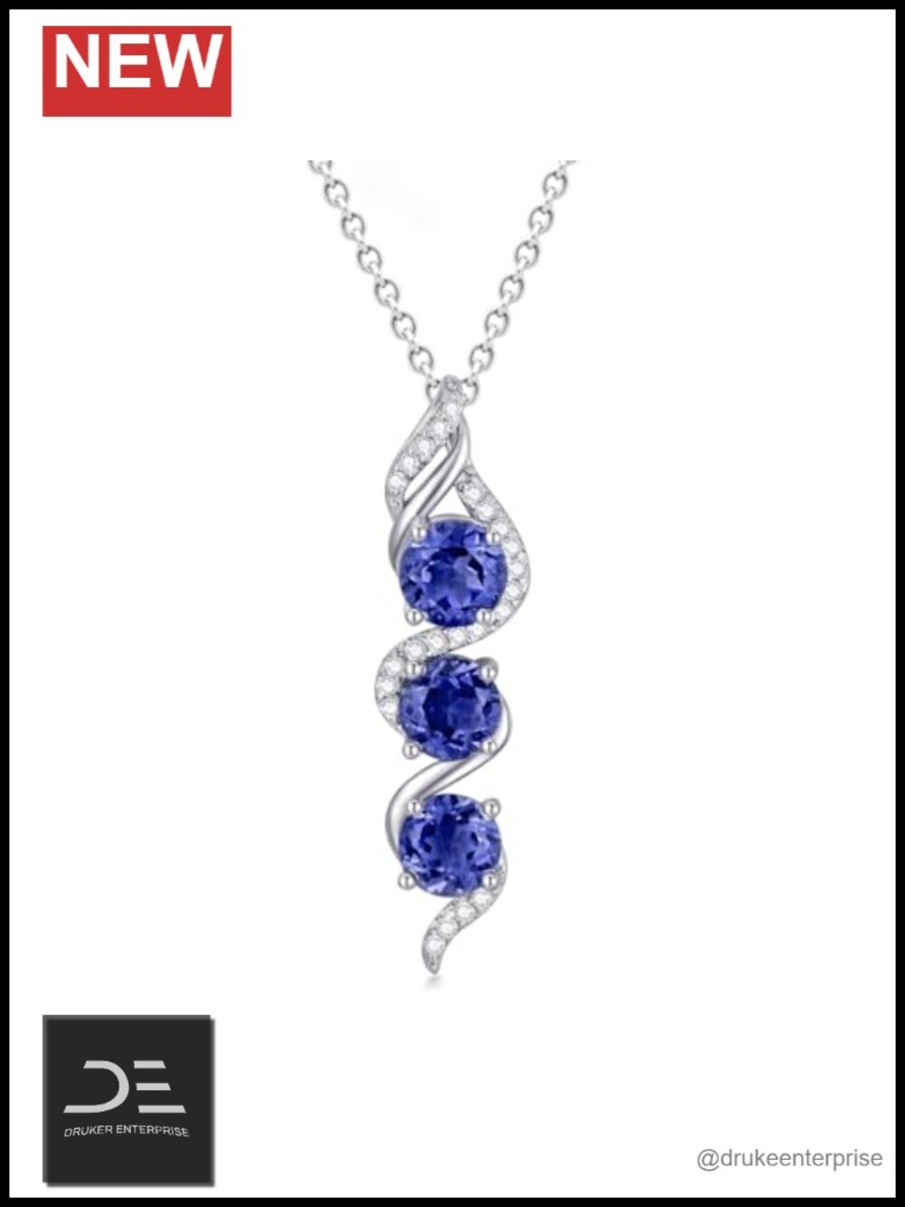 925 Sterling Silver Three Birthstone Pendant Necklace
